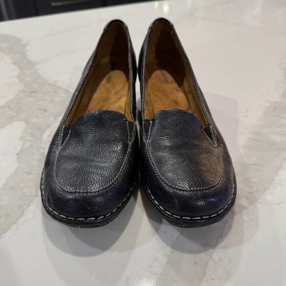 Naturalizer Shane Leather SlipOn Loafer Block Heel Womens 11M Black Stretch - Picture 2 of 10